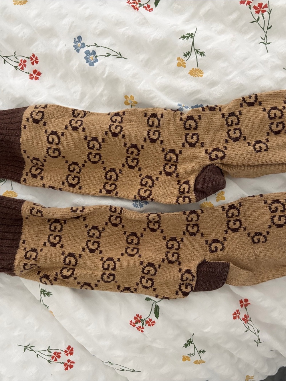 Gucci GG Brown Monogram Crew Socks